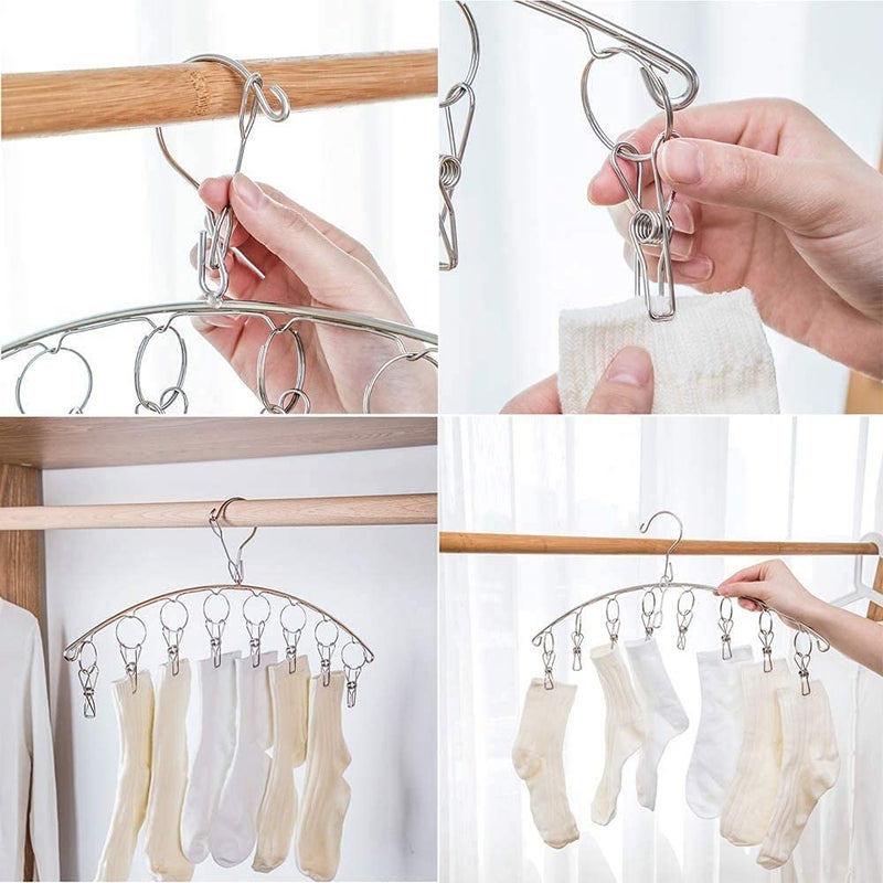 Skroad 4 Pack Stainless Steel Laundry Drying Rack Clothes Hanger with 10 Clips - Image 4